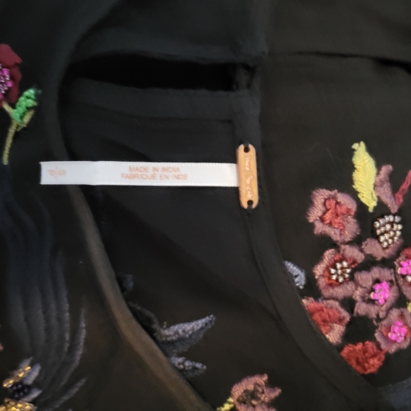 Free People Top Hanky Fringe Embroidery Hippie Boho Open Back Small Black - Picture 5 of 5